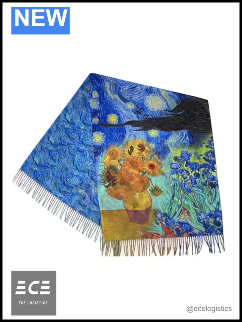 Van Gogh Art Scarf Reversible Acrylic Fringe Wrap Gift for Art Lovers
